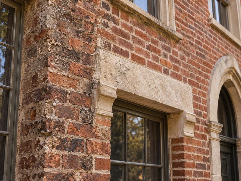Illustrative detail of restored historic brick and stone masonry