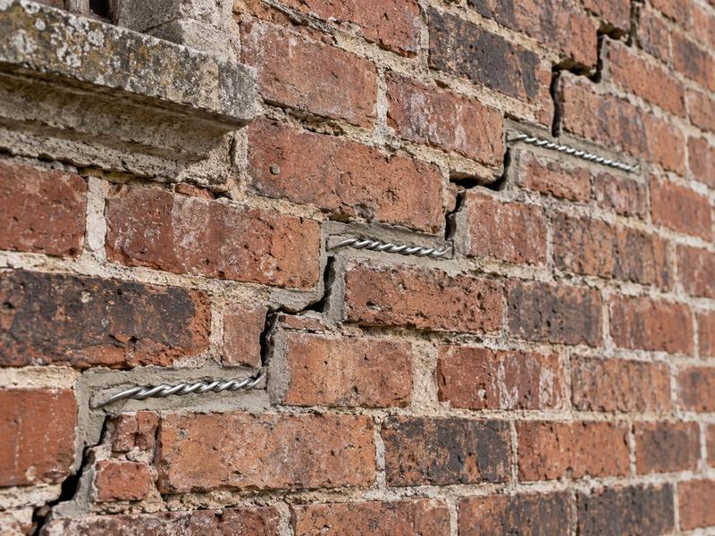 Illustrative close-up of helical reinforcement in brick masonry